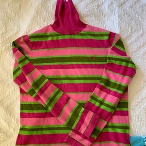 Lilly Pulitzer Pink & Green Striped Turtleneck, L